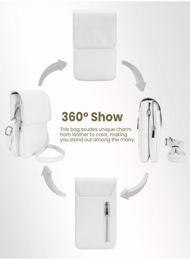 befen White Small Genuine Leather Crossbody Bags for Women, Lightweight Cell Phone Crossbody Purse Bag with RFID Card Slots - Image 5